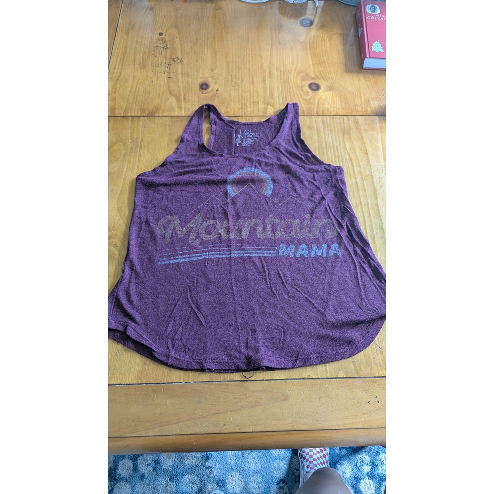 LOL Vintage Mountain Mama Graphic Racerback Tank Top Plum Purple Size L
